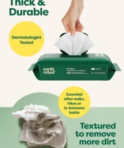 earth rated pet wipes for dogs and cats, hypoallergenic, 3 in 1 cleaning, deodorizing and hydrating, for grooming paws, body and butt, unscented