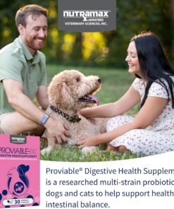 nutramax proviable probiotics for dogs and cats, daily digestive health supplement with multiple strains of bacteria, cat and dog probiotics plus prebiotics, 30 capsules