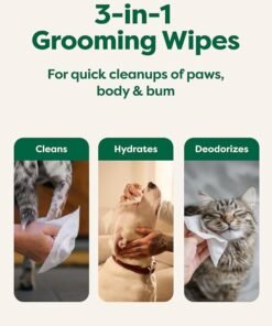 earth rated pet wipes for dogs and cats, hypoallergenic, 3 in 1 cleaning, deodorizing and hydrating, for grooming paws, body and butt, unscented