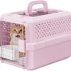 RIZZARI Small Hard Sided Pet Carrier, Ventilated Plastic Travel Crate with Metal Door and Top Handle for Small Dogs and Cats, Pink Small, Ideal for Car Travel Vet Visits and Daily Use urpower dog car seat cover for pets 100% waterproof seat cover hammock 600d heavy duty scratch proof nonslip durable soft back seat covers for cars and suvs