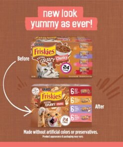 purina friskies extra gravy wet cat food chunky 24ct variety pack (with chicken, turkey, salmon, beef) (pack of 24) 5.5 oz. cans