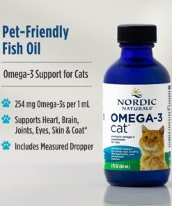 nordic naturals omega 3 cat, unflavored 2 oz 304 mg omega 3 per one ml fish oil for cats with epa & dha promotes heart, skin, coat, & immune health non gmo