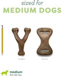 benebone 2 pack wishbone/dental durable dog chew toys, dog toys for aggressive chewers, real bacon, made in usa, medium
