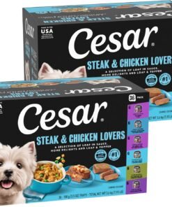 cesar wet dog food classic loaf in sauce grilled chicken, filet mignon, porterhouse steak, beef, chicken & liver and turkey variety pack 3.5 oz.