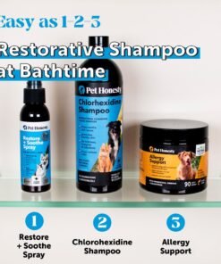 pet honesty chlorhexidine cat & dog seasonal itch relief shampoo, for allergies, itching, skin and coat supplement, helps shedding, hot spots, deodorizing dog shampoo & grooming supplies,16oz