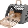 SportPet LARGE Hard-Sided Travel Cat Carrier - Cat Carrier with Patented Wide Side-Opening Door, Foldable Portable Pet Carrier with Removable Bed for Cats & Small Pets up to 25lbs - Gray/Tan urpower dog car seat cover for pets 100% waterproof seat cover hammock 600d heavy duty scratch proof nonslip durable soft back seat covers for cars and suvs
