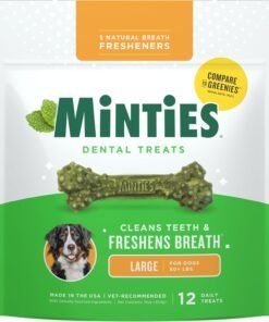minties dog dental bone treats, tiny/small dental dog treats, 16 ounces, cleans teeth, fight bad breath, removes plaque and tartar, 40 count