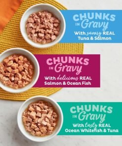 purina friskies wet cat food variety pack, shreds with beef, turkey and cheese dinner, chicken and salmon dinner, and with ocean whitefish and tuna (pack of 40) 5.5 oz. cans