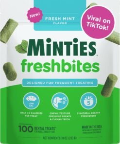 minties dog dental bone treats, tiny/small dental dog treats, 16 ounces, cleans teeth, fight bad breath, removes plaque and tartar, 40 count