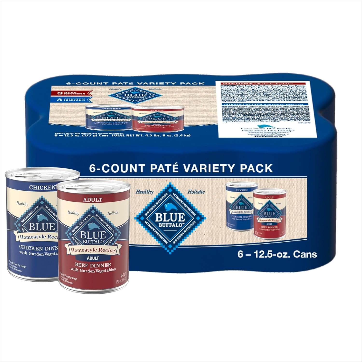 blue buffalo homestyle recipe chicken and turkey wet dog food for adult dogs, 12.5 oz. cans, 6 count variety pack blue buffalo homestyle recipe chicken and turkey wet dog food for adult dogs, 12.5 oz. cans, 6 count variety pack