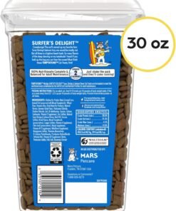 temptations cat treats mixups surfer's delight, tuna, shrimp, salmon flavor, crunchy and soft cat treats, 16 oz. tub