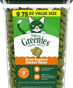 greenies cat treats, feline veterinarian recommended adult natural dental cat treats, oven roasted chicken flavor, 9.75 oz. tub