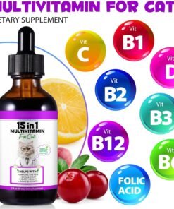 cat multivitamin drops 15 in 1 vitamin supplement for immune support, heart, bones, joint, skin & coat health, bacon flavor vitamins for senior cats & kittens