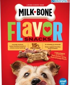 milk bone flavor snacks mini’s dog biscuits, flavored crunchy dog treats, 36 oz. canister