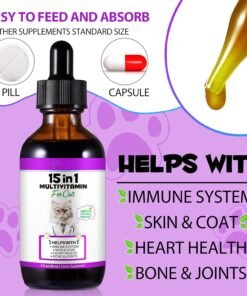 cat multivitamin drops 15 in 1 vitamin supplement for immune support, heart, bones, joint, skin & coat health, bacon flavor vitamins for senior cats & kittens