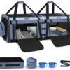 Petskd Double Extra Large Cat Carrier with Litter Box and Privacy Curtain, 48"x17"x17" Soft Cat Car Travel Carrier with Locking Zippers for Multiple Cats Long Distance Trip(Blue) urpower dog car seat cover for pets 100% waterproof seat cover hammock 600d heavy duty scratch proof nonslip durable soft back seat covers for cars and suvs