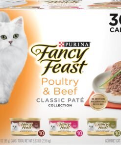 fancy feast poultry and beef feast classic pate collection grain free wet cat food variety pack (pack of 30) 3 oz. cans