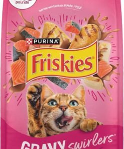 purina friskies gravy swirlers with flavors of chicken, salmon and gravy dry cat food