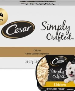cesar simply crafted adult wet dog food toppers for dry food, beef, chicken, purple potatoes, peas & carrots, 1.3 oz tubs