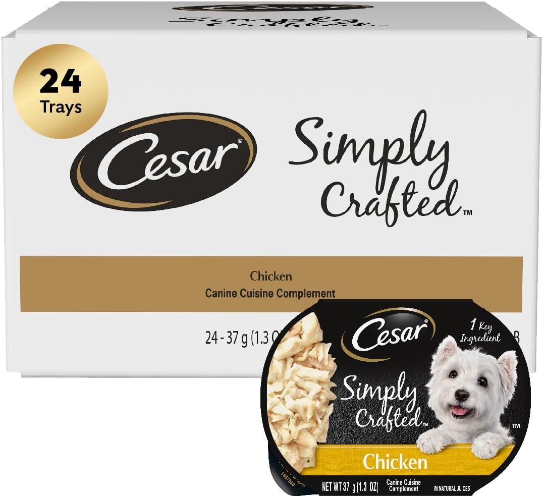 cesar simply crafted adult wet dog food toppers for dry food, beef, chicken, purple potatoes, peas & carrots, 1.3 oz tubs cesar simply crafted adult wet dog food toppers for dry food, beef, chicken, purple potatoes, peas & carrots, 1.3 oz tubs