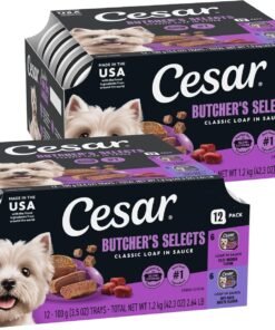 cesar wet dog food classic loaf in sauce grilled chicken, filet mignon, porterhouse steak, beef, chicken & liver and turkey variety pack 3.5 oz.