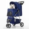 MoNiBloom 3 Wheels Pet Stroller, Foldable Dog Cat Cage Jogger Stroller with Weather Cover for All-Season, Storage Basket and Cup Holder, Breathable and Visible Mesh for Small/Medium Pets, Blue urpower dog car seat cover for pets 100% waterproof seat cover hammock 600d heavy duty scratch proof nonslip durable soft back seat covers for cars and suvs