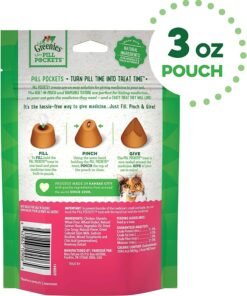 greenies feline pill pockets for cats natural soft cat treats, chicken flavor, 1.6 oz. pouch (45 treats)