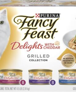 purina friskies wet cat food variety pack, shreds with beef, turkey and cheese dinner, chicken and salmon dinner, and with ocean whitefish and tuna (pack of 40) 5.5 oz. cans
