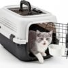 NEWBULIG 23" Hard-Sided Dog Carrier, Plastic Cat & Dog Crate, 4-Sided Ventilation Travel Pet Kennel, Top & Front Door Access, Integrated Food Bowl, for Small Pets up to 22 lbs, White & Black urpower dog car seat cover for pets 100% waterproof seat cover hammock 600d heavy duty scratch proof nonslip durable soft back seat covers for cars and suvs