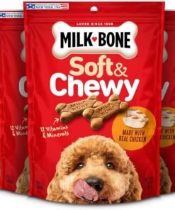 milk bone soft & chewy dog treats, made with real beef & filet mignon, 25 ounce canister