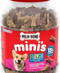 milk bone flavor snacks mini’s dog biscuits, flavored crunchy dog treats, 36 oz. canister
