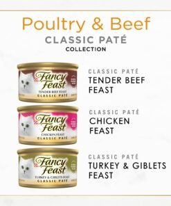 fancy feast poultry and beef feast classic pate collection grain free wet cat food variety pack (pack of 30) 3 oz. cans