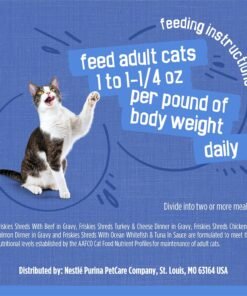 purina friskies wet cat food variety pack, shreds with beef, turkey and cheese dinner, chicken and salmon dinner, and with ocean whitefish and tuna (pack of 40) 5.5 oz. cans