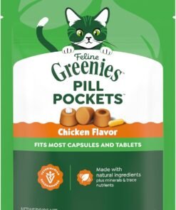 greenies feline pill pockets for cats natural soft cat treats, chicken flavor, 1.6 oz. pouch (45 treats)