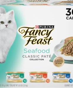 purina fancy feast seafood classic pate collection grain free wet cat food variety pack (pack of 30) 3 oz. cans