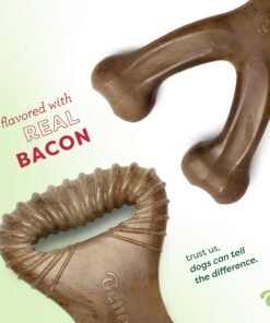 benebone 2 pack wishbone/dental durable dog chew toys, dog toys for aggressive chewers, real bacon, made in usa, medium