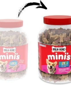 milk bone flavor snacks mini’s dog biscuits, flavored crunchy dog treats, 36 oz. canister