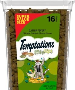 temptations cat treats, classic crunchy and soft cat treats, catnip fever flavor, catnip treats, 16 oz. tub