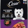 cesar small breed dry dog food for small dogs, rotisserie chicken flavor and spring vegetables garnish
