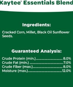 kaytee essentials blend with black oil sunflower, cracked corn and millet, wild bird food seed for cardinals, jays, finches, chickadees, nuthatches, woodpeckers, grosbeaks, juncos, 9.5 pounds kaytee essentials blend with black oil sunflower, cracked corn and millet, wild bird food seed for cardinals, jays, finches, chickadees, nuthatches, woodpeckers, grosbeaks, juncos, 9.5 pounds