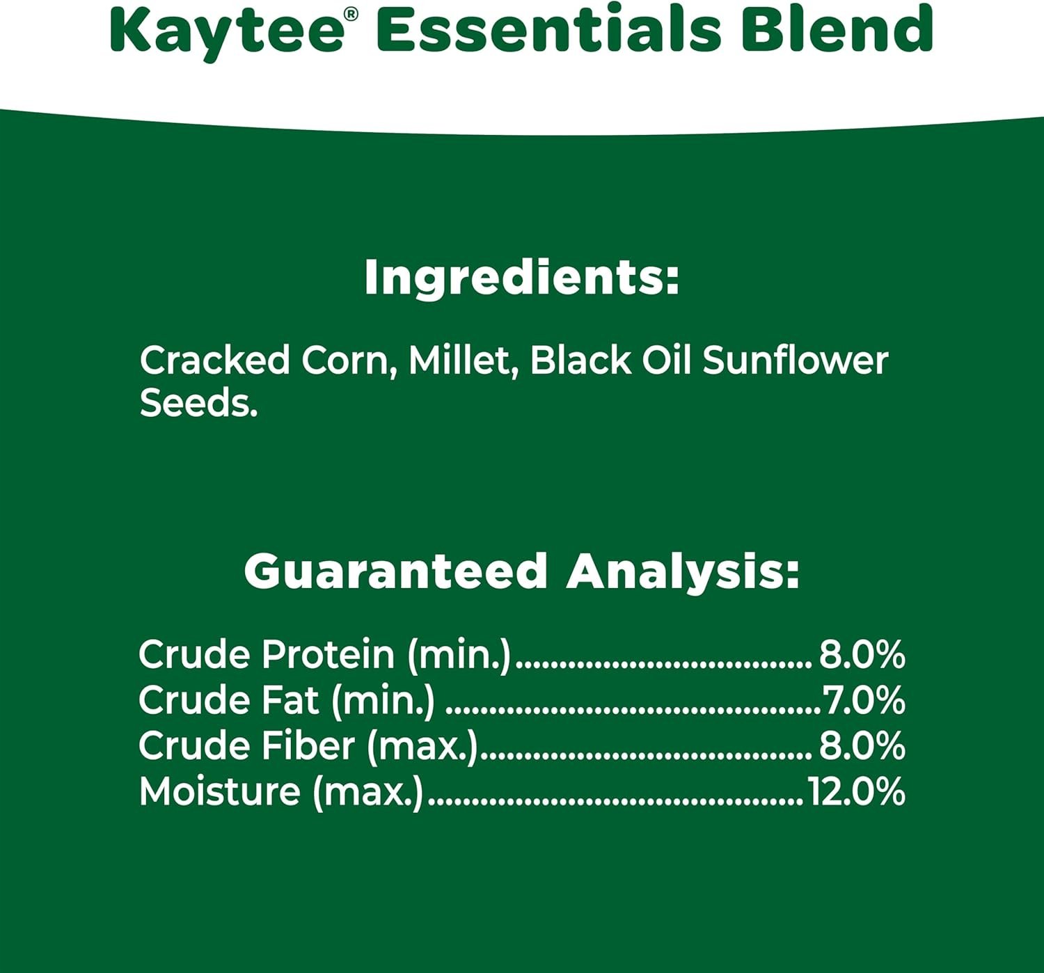 kaytee essentials blend with black oil sunflower, cracked corn and millet, wild bird food seed for cardinals, jays, finches, chickadees, nuthatches, woodpeckers, grosbeaks, juncos, 9.5 pounds kaytee essentials blend with black oil sunflower, cracked corn and millet, wild bird food seed for cardinals, jays, finches, chickadees, nuthatches, woodpeckers, grosbeaks, juncos, 9.5 pounds