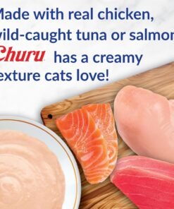 inaba churu cat treats, lickable, squeezable creamy purée cat treat with green tea extract & taurine, 0.5 ounces each tube, 50 tubes, tuna & chicken variety