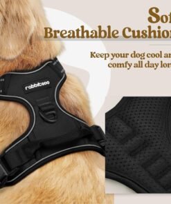 rabbitgoo dog harness no pull with 2 leash clips, adjustable soft padded, reflective oxford no choke pet vest with easy control handle for large dogs, black, l