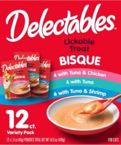delectables bisque lickable wet cat treats chicken, tuna & shrimp, 12 count