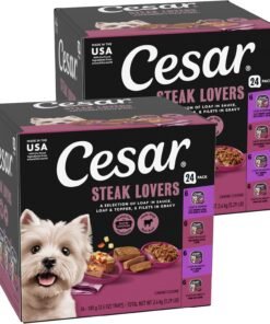cesar wet dog food classic loaf in sauce grilled chicken, filet mignon, porterhouse steak, beef, chicken & liver and turkey variety pack 3.5 oz.