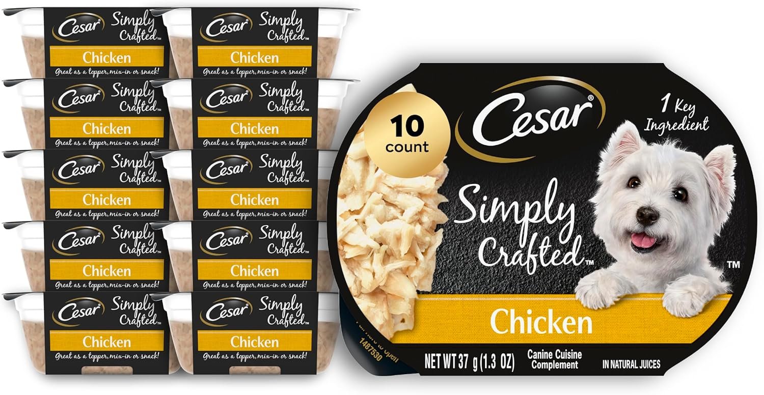 cesar simply crafted adult wet dog food toppers for dry food, beef, chicken, purple potatoes, peas & carrots, 1.3 oz tubs cesar simply crafted adult wet dog food toppers for dry food, beef, chicken, purple potatoes, peas & carrots, 1.3 oz tubs