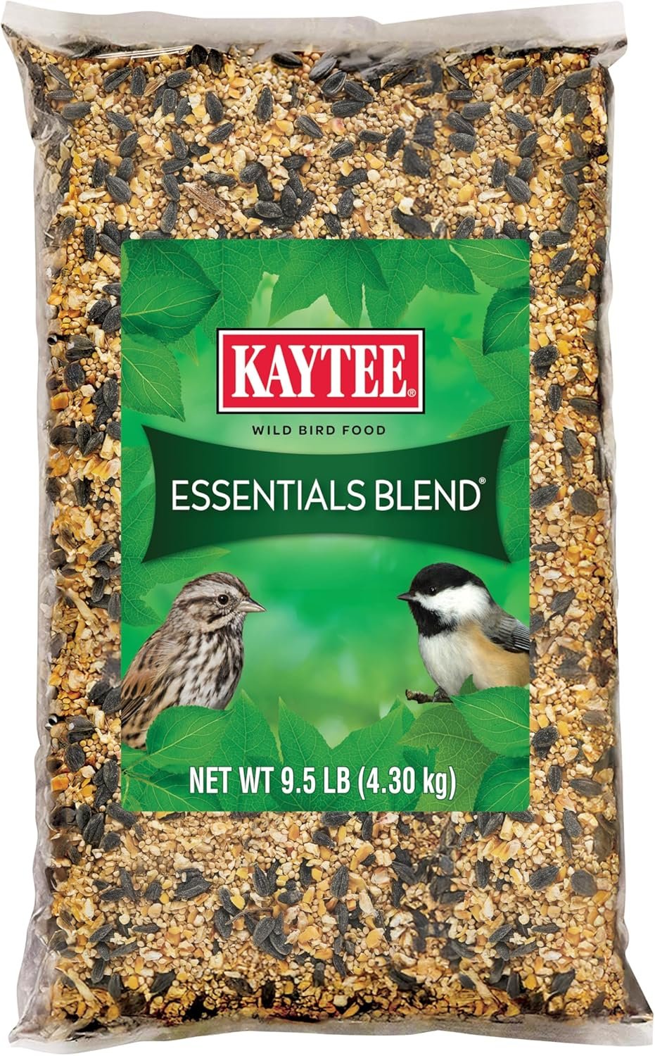 kaytee essentials blend with black oil sunflower, cracked corn and millet, wild bird food seed for cardinals, jays, finches, chickadees, nuthatches, woodpeckers, grosbeaks, juncos, 9.5 pounds kaytee essentials blend with black oil sunflower, cracked corn and millet, wild bird food seed for cardinals, jays, finches, chickadees, nuthatches, woodpeckers, grosbeaks, juncos, 9.5 pounds