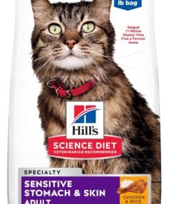 hill's science diet adult sensitive stomach & skin dry cat food, chicken & rice, 7 lb. bag