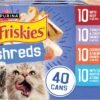 purina friskies wet cat food variety pack, shreds with beef, turkey and cheese dinner, chicken and salmon dinner, and with ocean whitefish and tuna (pack of 40) 5.5 oz. cans